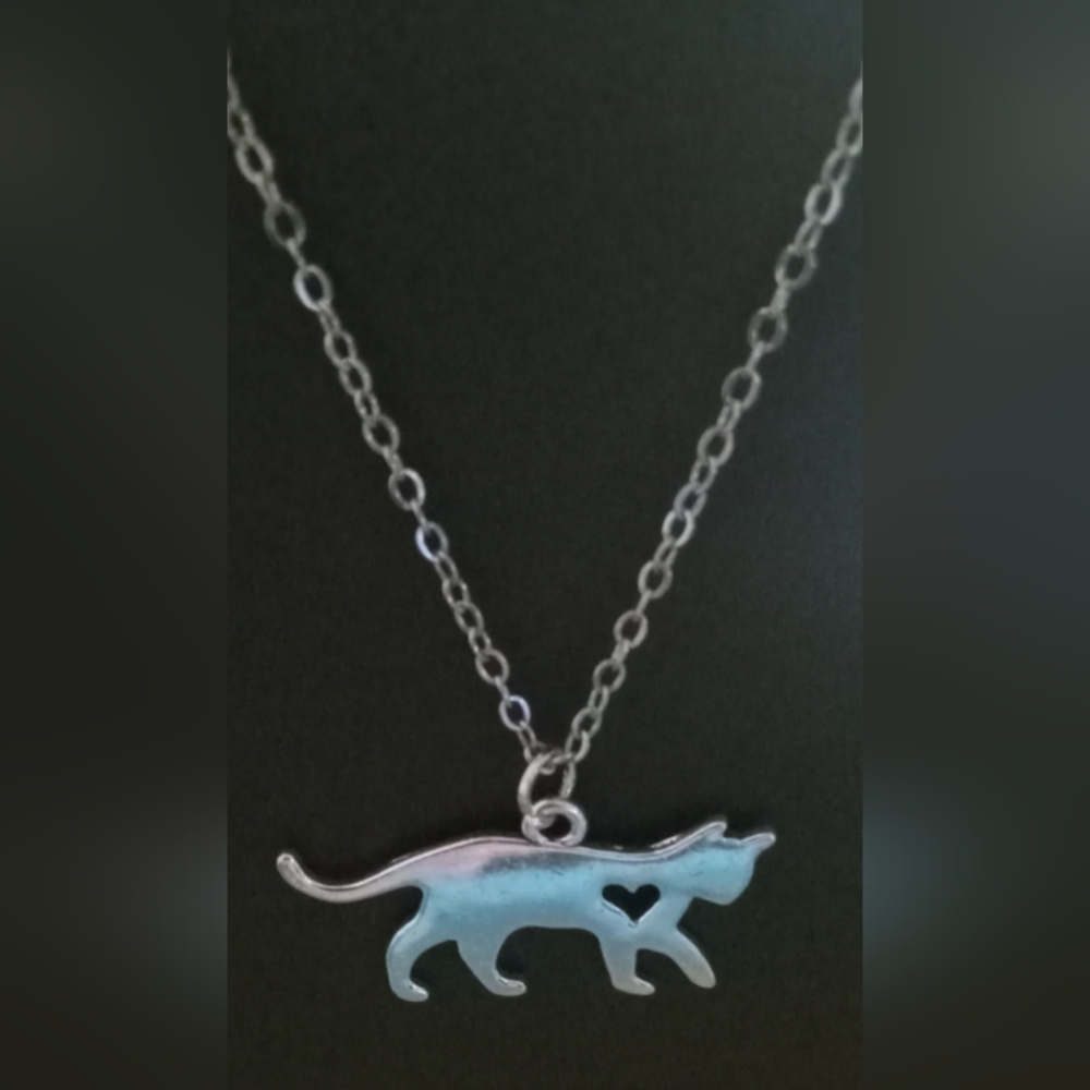 Silver Cat Pendant Necklace